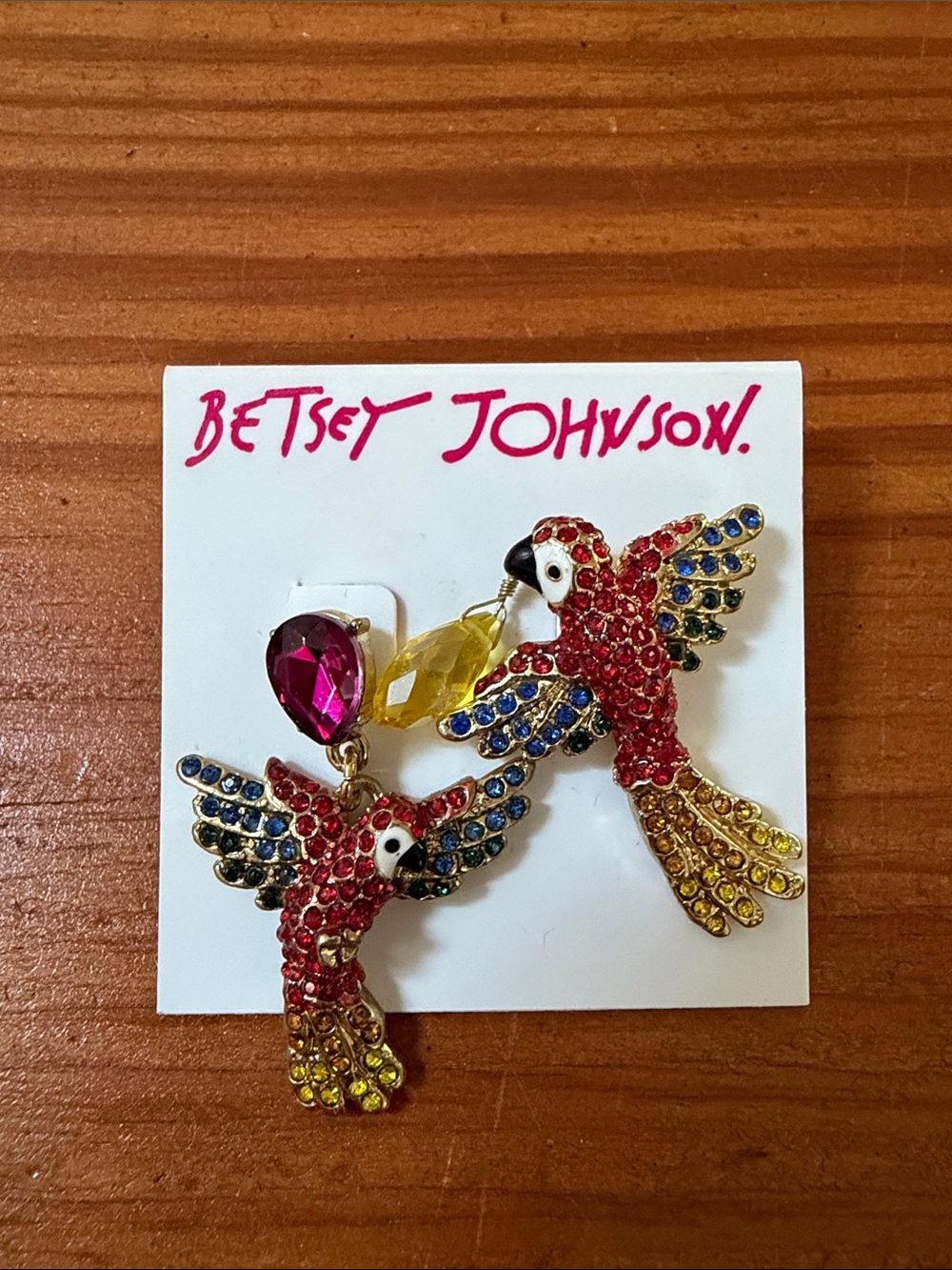 Betsey Johnson Tropical Punch Pave Parrot Mismatched Drop Earrings, NEW
